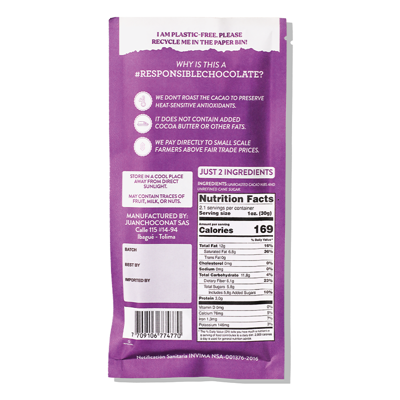 Dark Chocolate 76% Unroasted Cacao