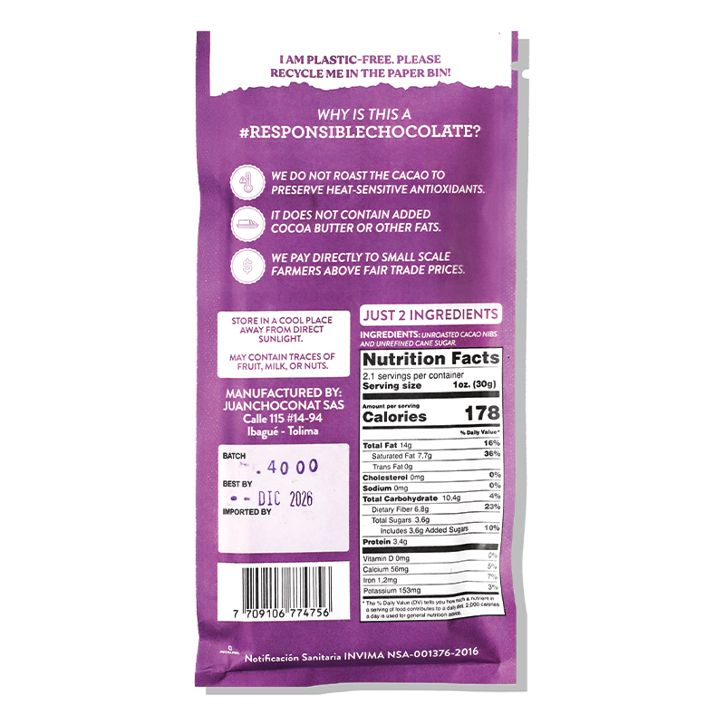 Dark Chocolate 85% Unroasted Cacao