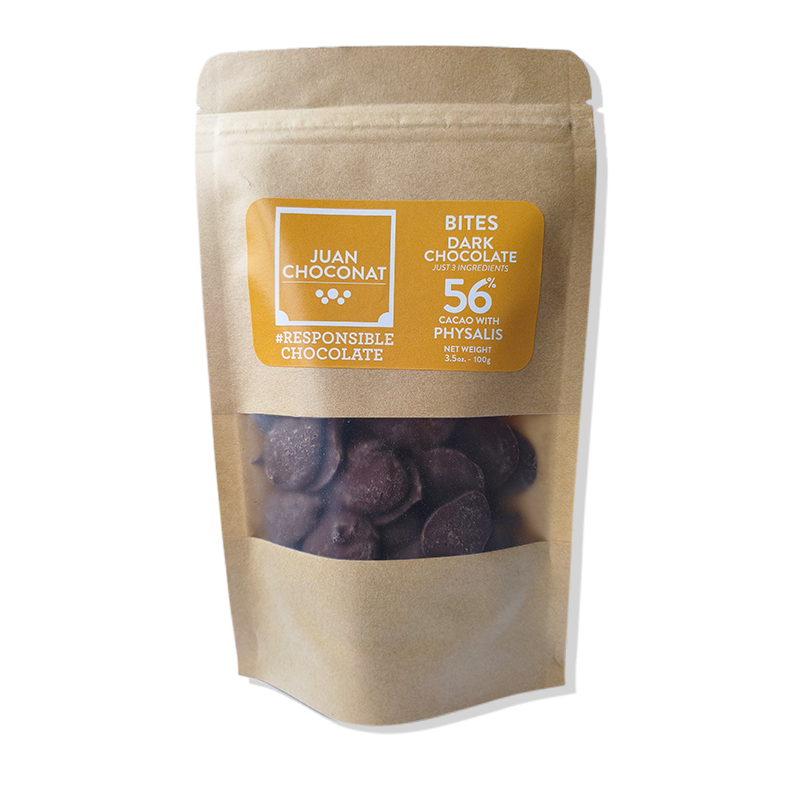 Bites Dark Chocolate 56% Cacao with Golden Berries (Physalis)